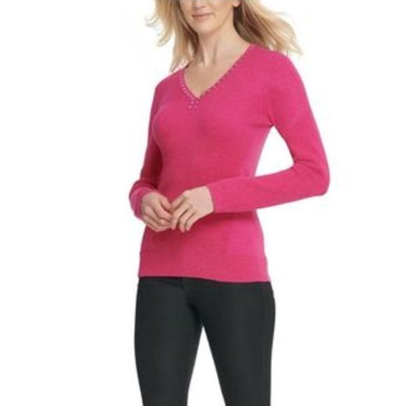 DKNY Metallic-Threaded Embellished Sweater - Picture 1 of 6